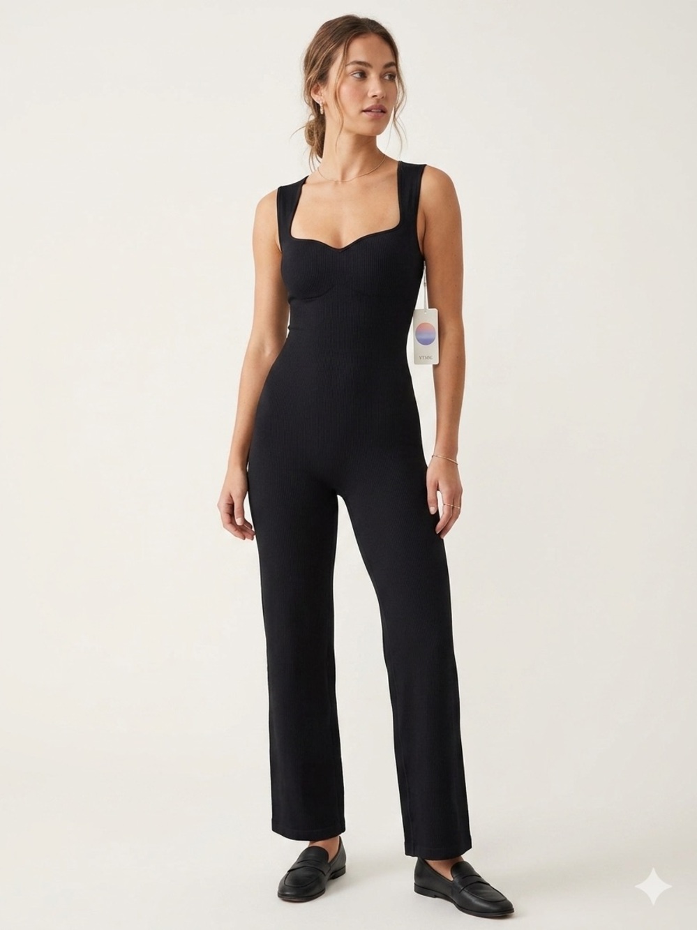OTOS Seamless Black    Jumpsuit with Built-In Bust Support Wide leg